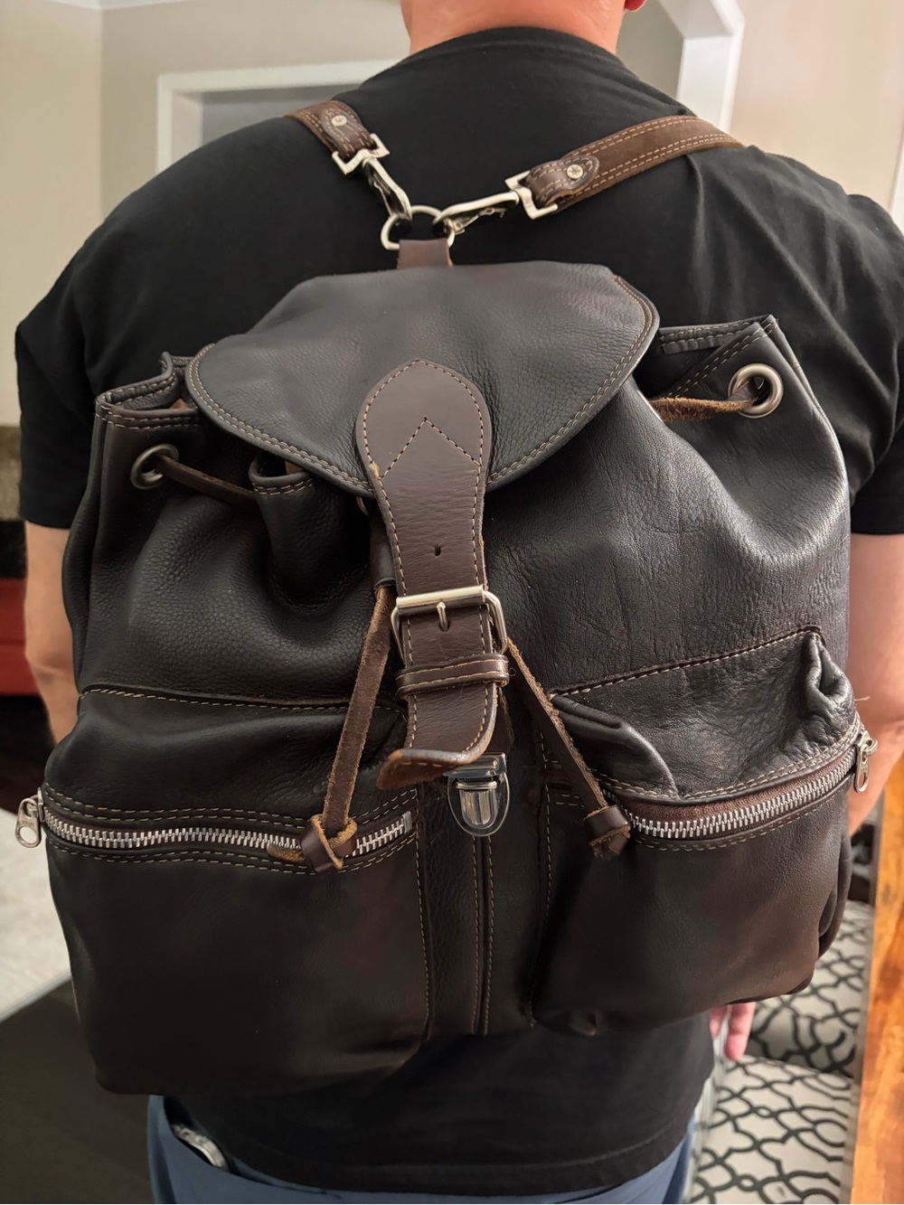 RugbyMen's Dark Brown Leather Drawstring Backpack Made in Canada 🇨🇦 🍁